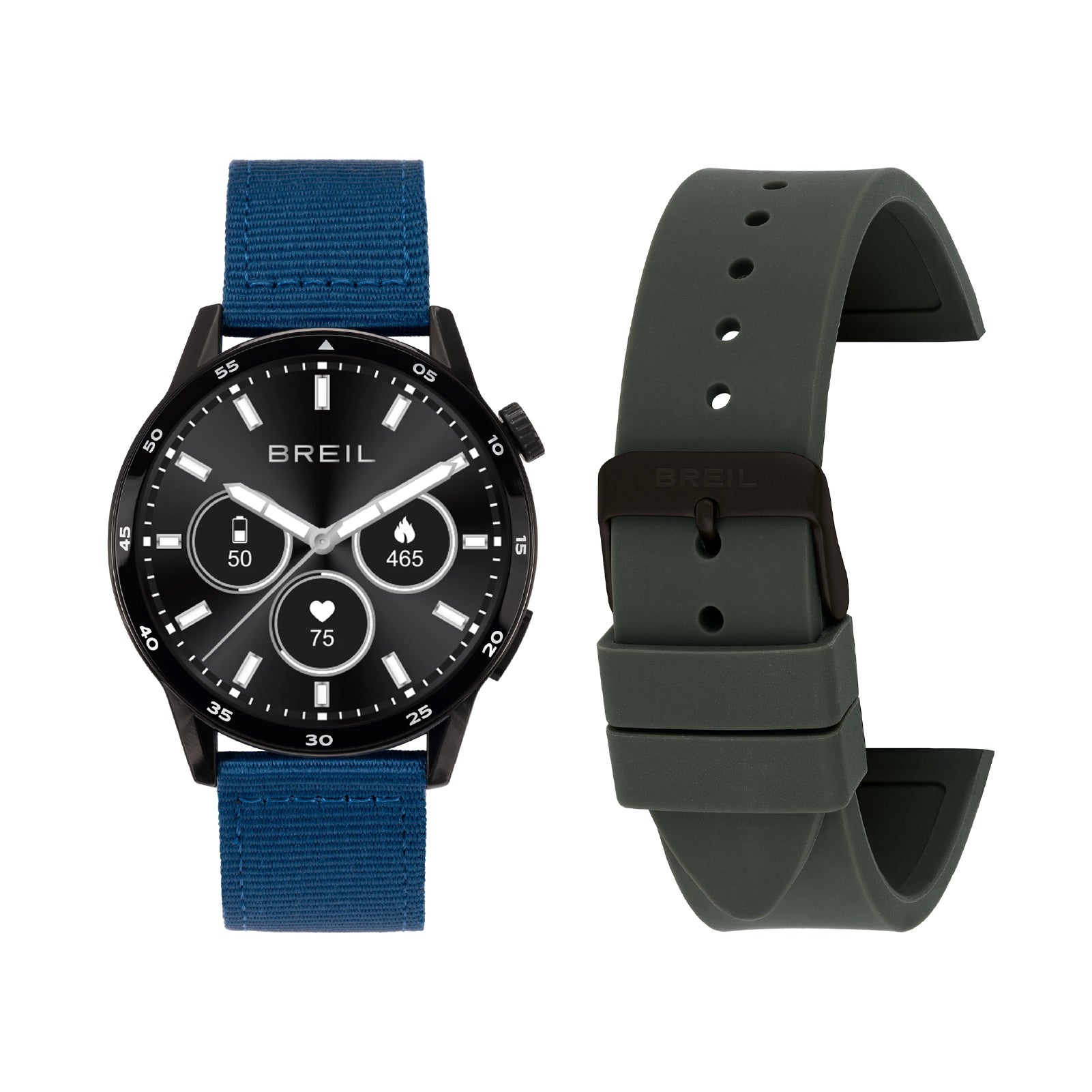 Smartwatch Breil cassa nera con doppio cinturino blu verde MISURA UNICA