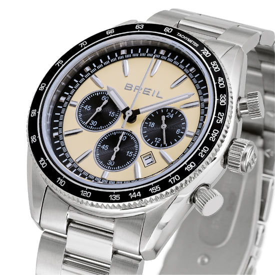 Orologio crono uomo Breil Vanguard in acciaio con quadrante crema e nero 43 mm MISURA UNICA