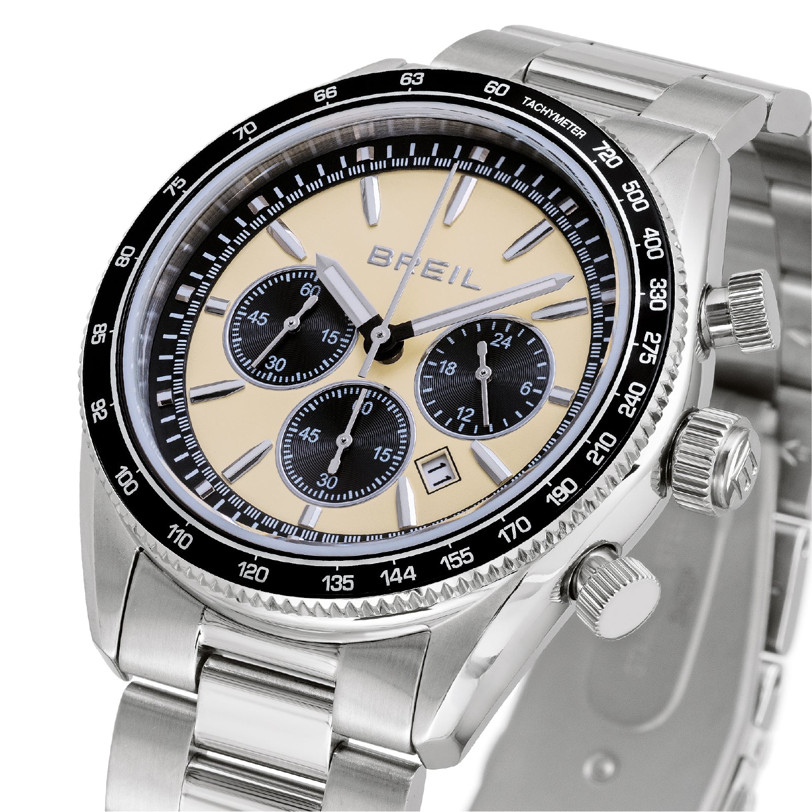 Orologio crono uomo Breil Vanguard in acciaio con quadrante crema e nero 43 mm MISURA UNICA