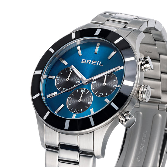 Orologio crono da uono Breil in acciaio con quadrante blu MISURA UNICA