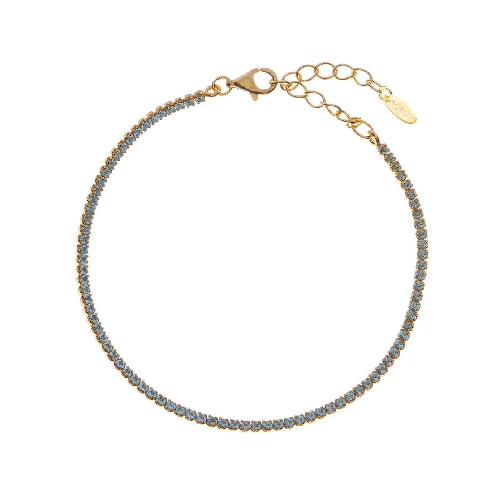 Bracciale donna Amen Tennis argento dorato zirconi acqua marina BT1GAC17-1