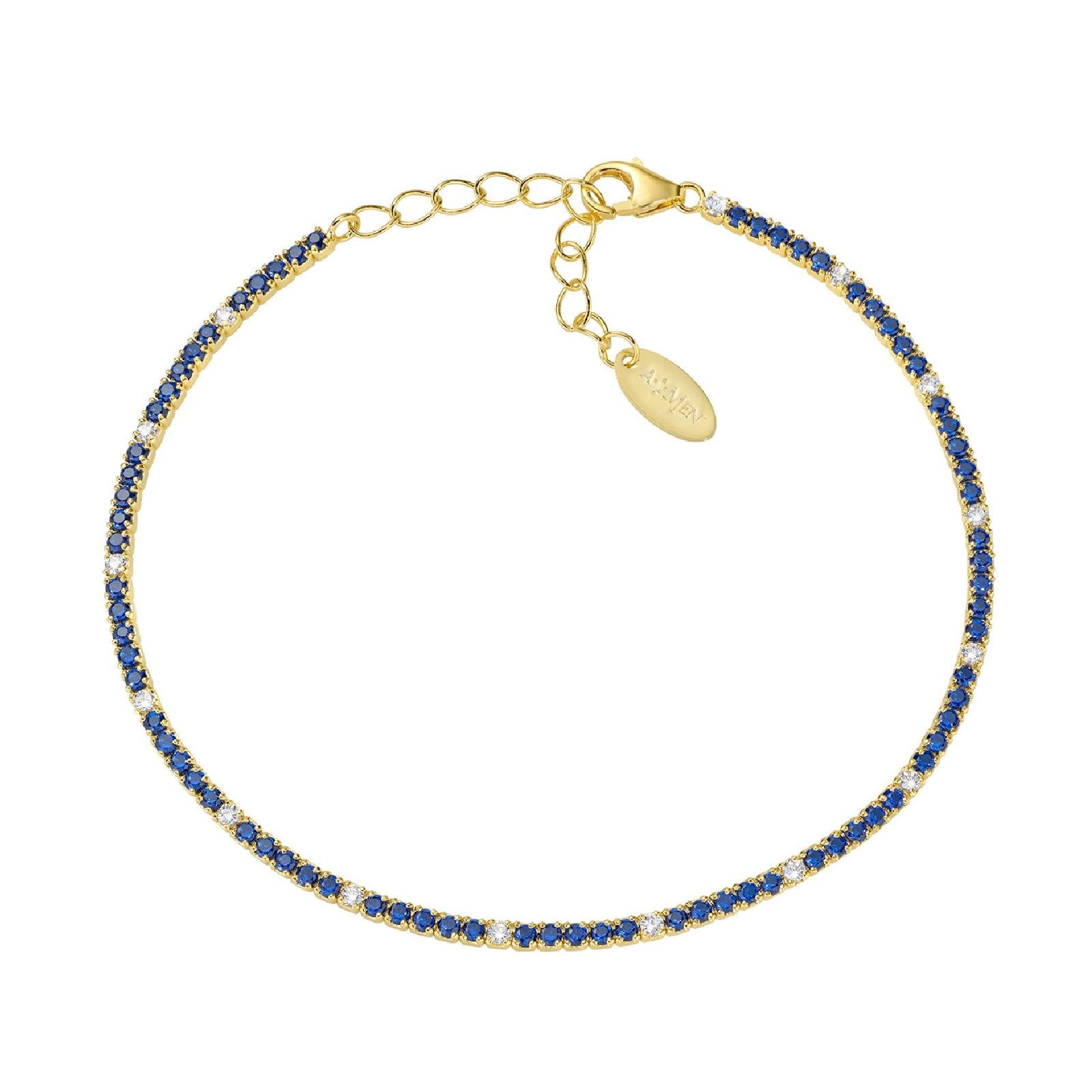 Bracciale donna Amen Tennis in argento dorato con zirconi blu e bianchi BT1GBLB17-1