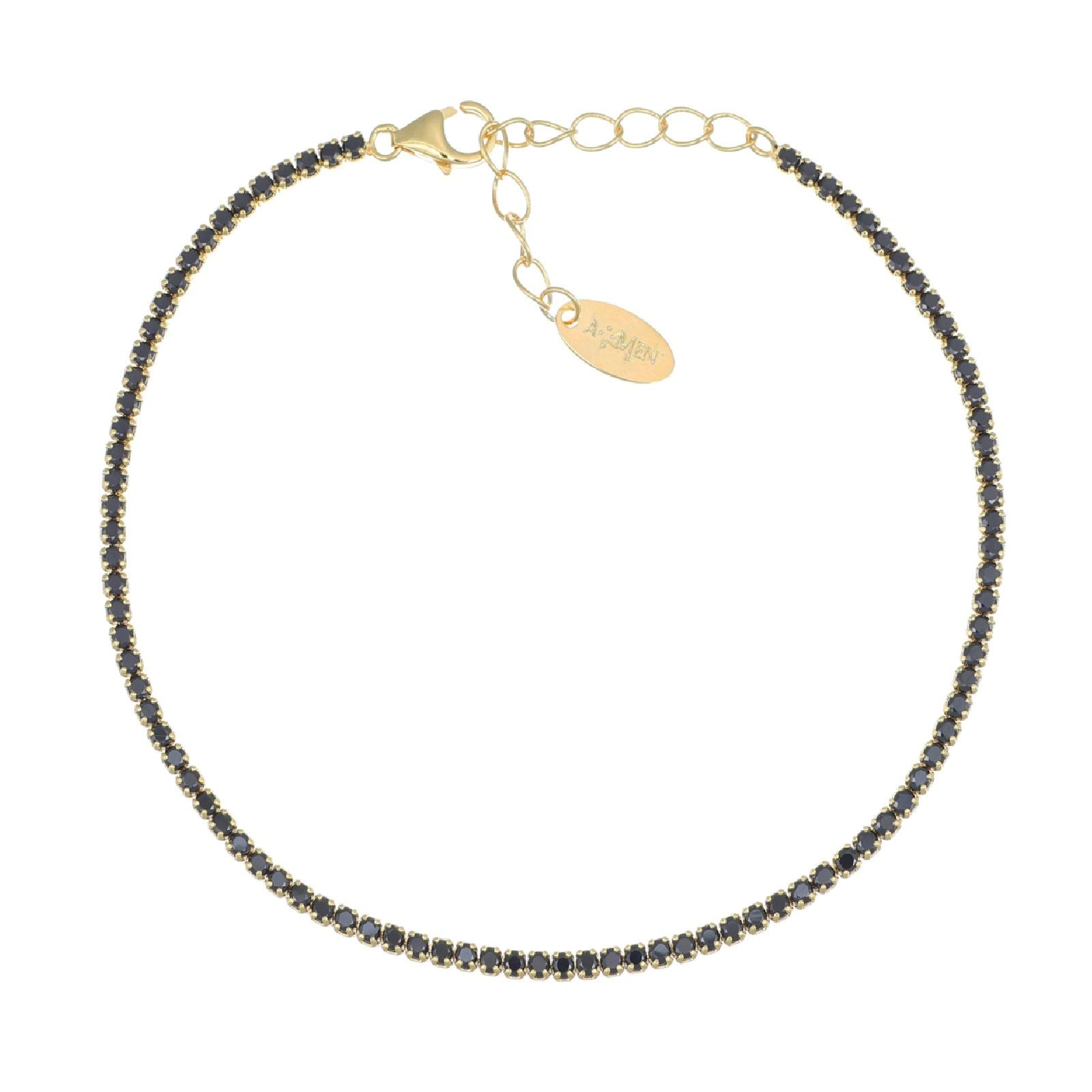 Bracciale donna Amen Tennis in argento dorato con zirconi neri BT1GN17-1