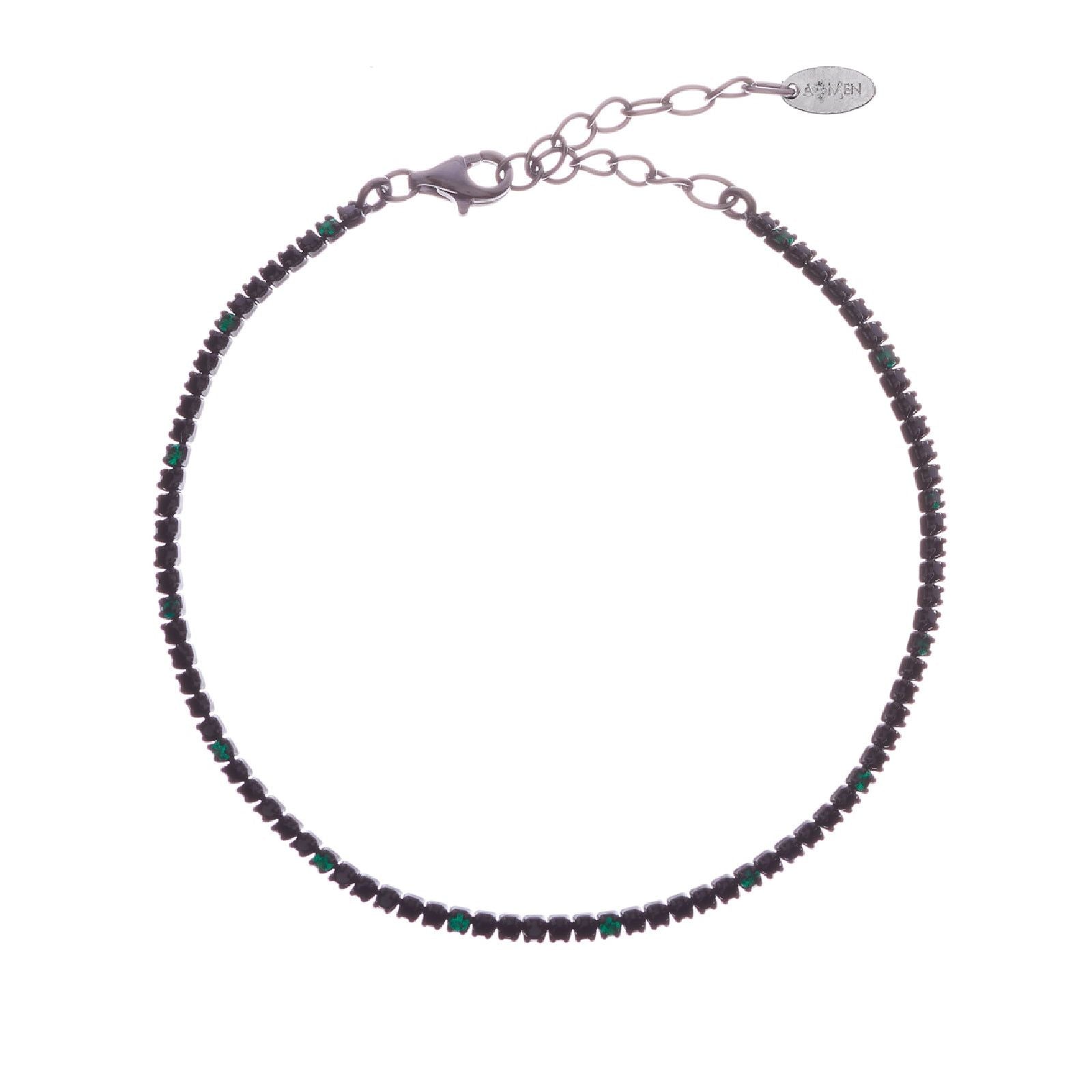 Bracciale donna Amen Tennis argento rutenio zirconi verdi e neri BT1NNVE17-1