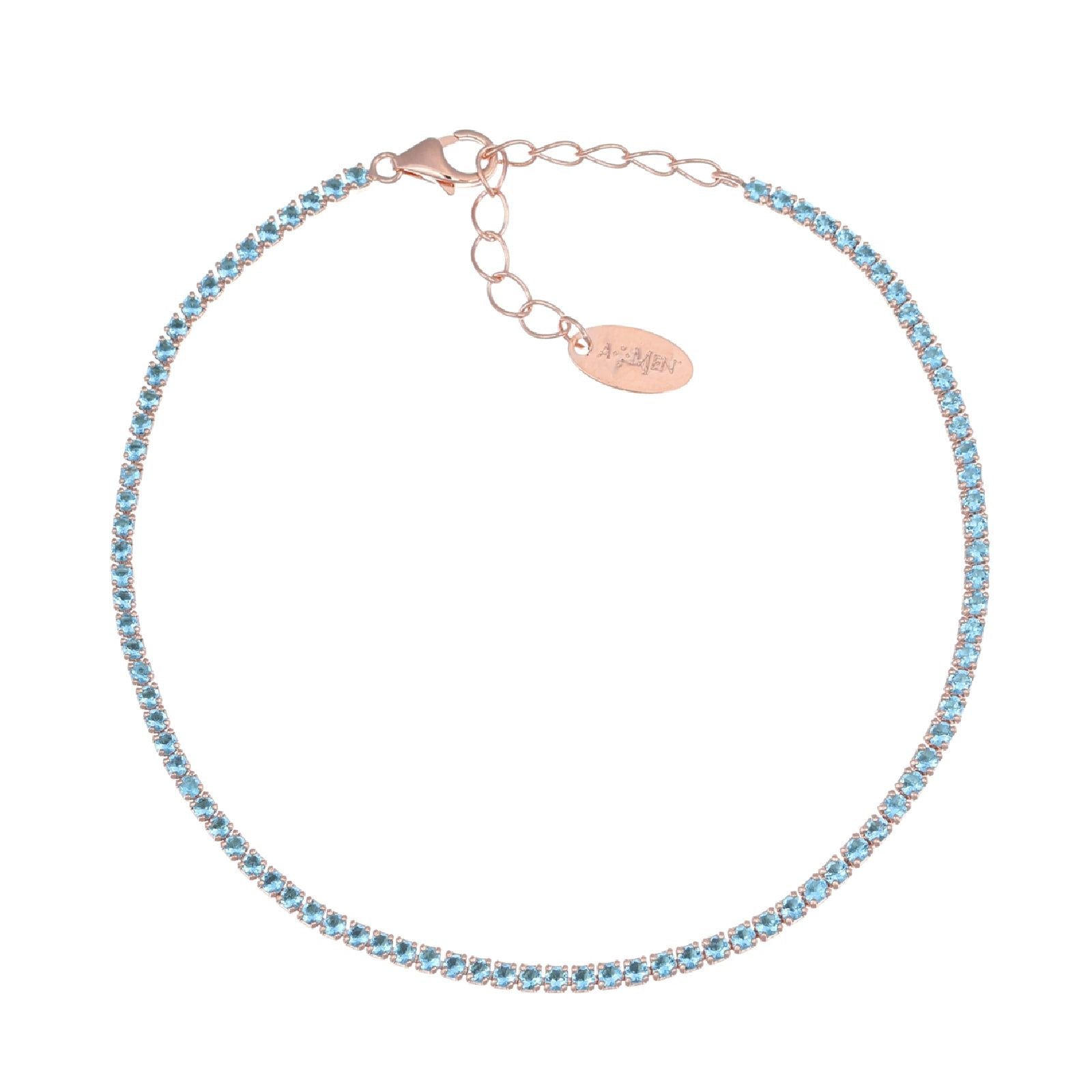 Bracciale donna Amen Tennis in argento rosé con zirconi azzurri BT1RAZ17-1