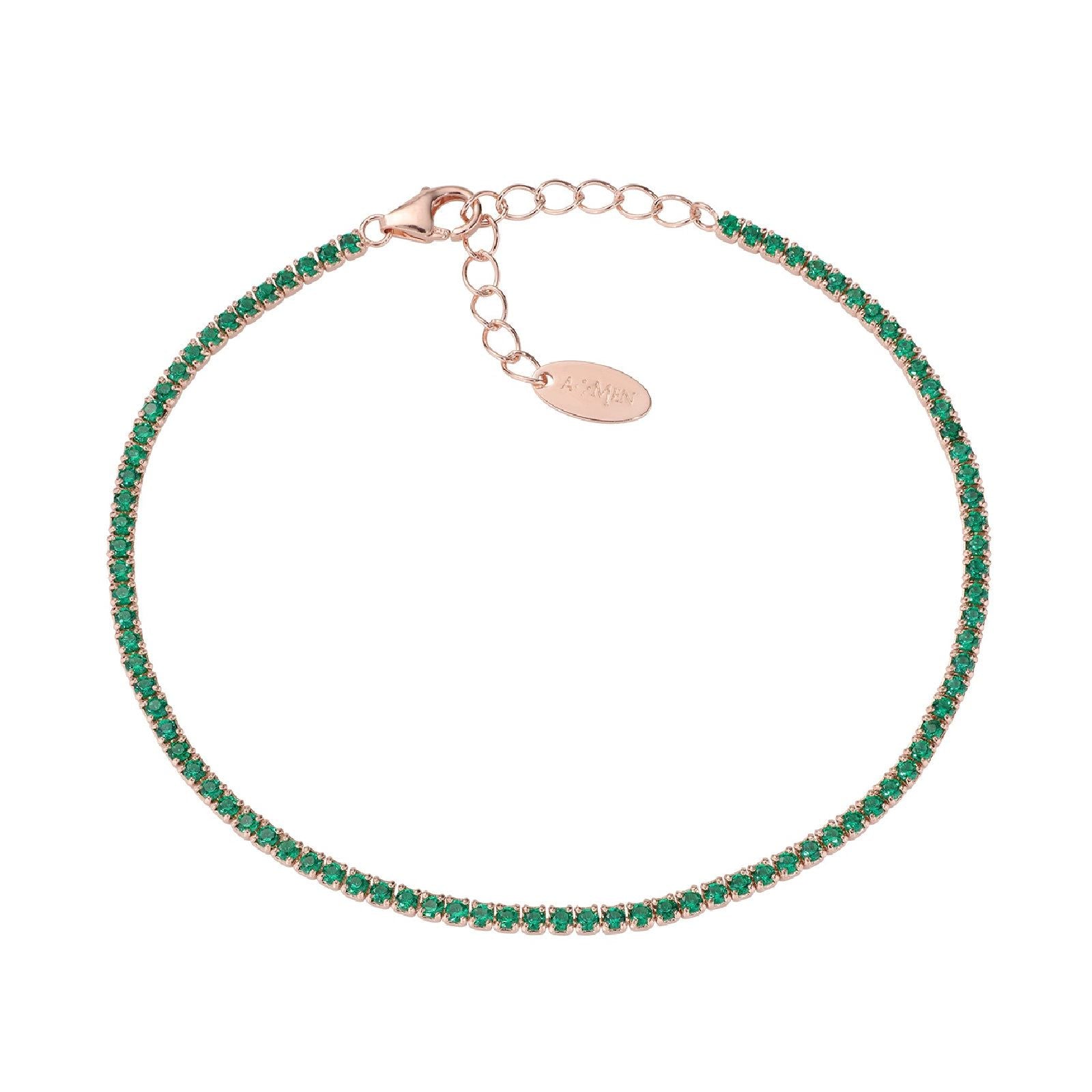 Bracciale donna Amen Tennis in argento rosé con zirconi verdi BT1RVE17-1