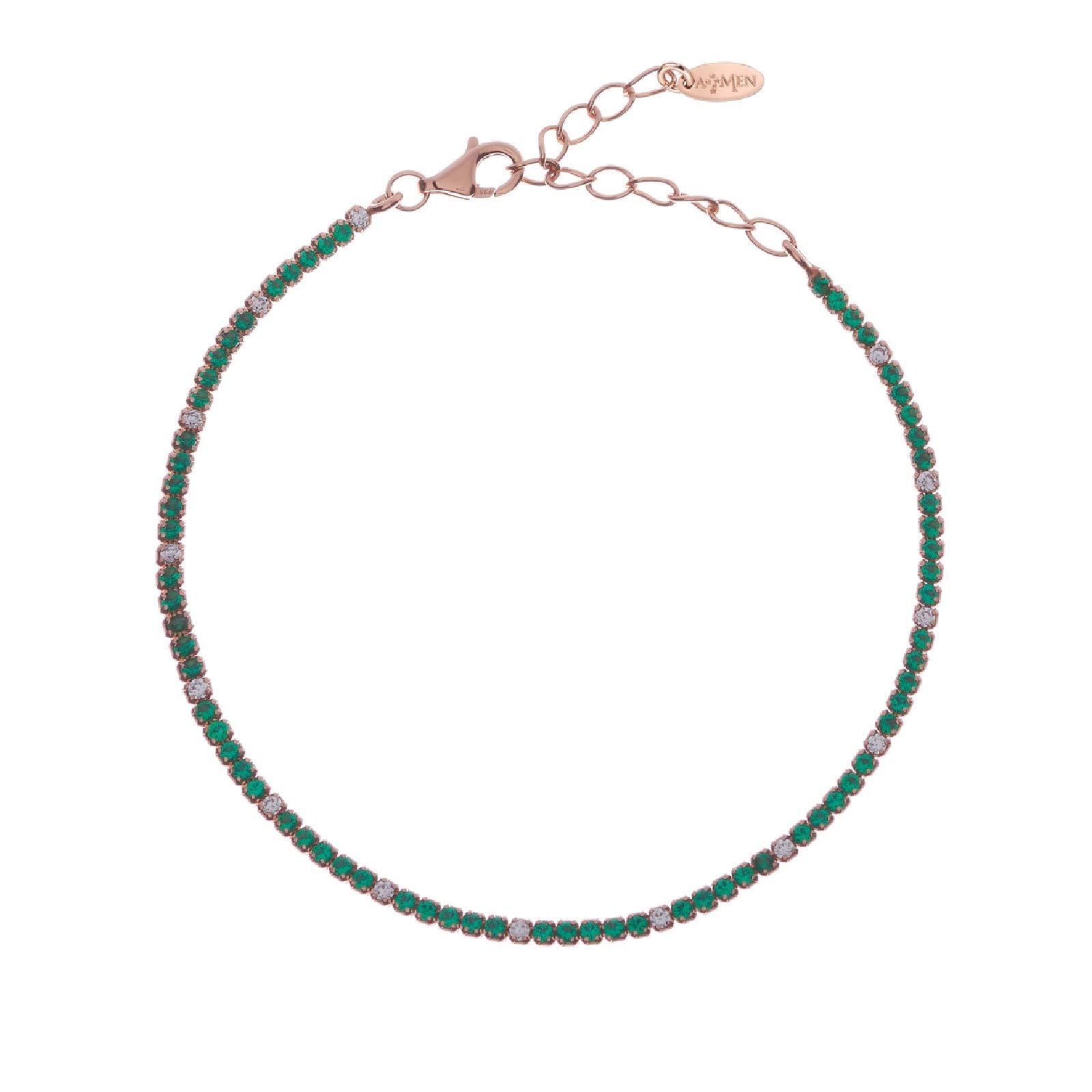 Bracciale donna Amen Tennis argento rosé zirconi verde e bianchi BT1RVEB17-1