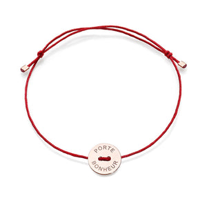 Bracciale Burato Paillettes donna in cotone cerato e ciondolo in oro rosa 18kt e incisione Porte Bonheur BT711
