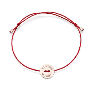 Bracciale Burato Paillettes donna in cotone cerato e ciondolo in oro rosa 18kt e incisione wonder mommy BT712