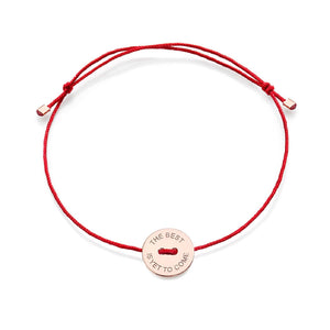 Bracciale Burato Paillettes donna in cotone cerato e ciondolo in oro rosa 18kt e incisione the best is yet to come BT714