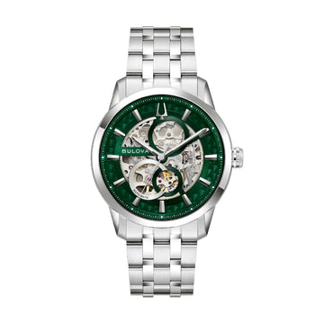 Orologio Bulova Sutton Skeleton uomo acciaio quadrante verde MISURA UNICA