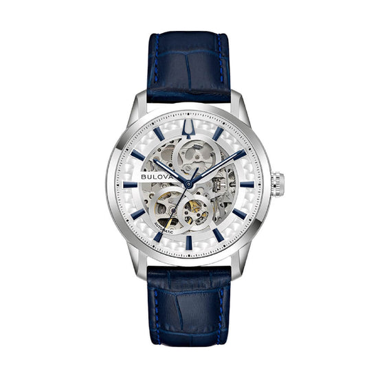 Orologio Bulova Sutton Skeleton uomo cinturino in pelle blu MISURA UNICA