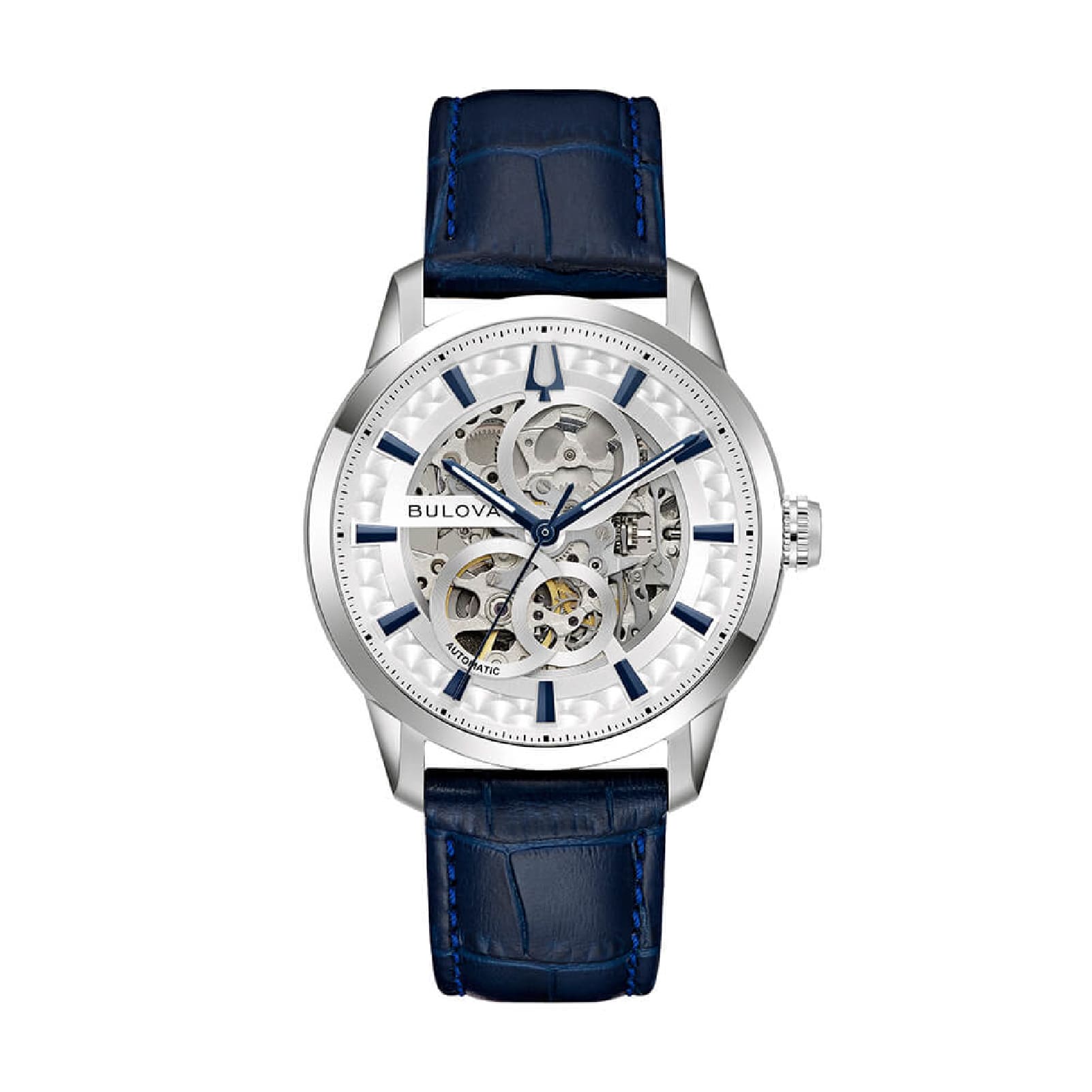 Orologio Bulova Sutton Skeleton uomo cinturino in pelle blu MISURA UNICA