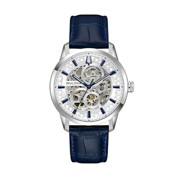 Orologio Bulova Sutton Skeleton uomo cinturino in pelle blu MISURA UNICA