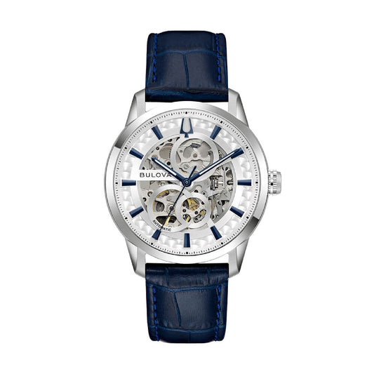 Orologio Bulova Sutton Skeleton uomo cinturino in pelle blu MISURA UNICA