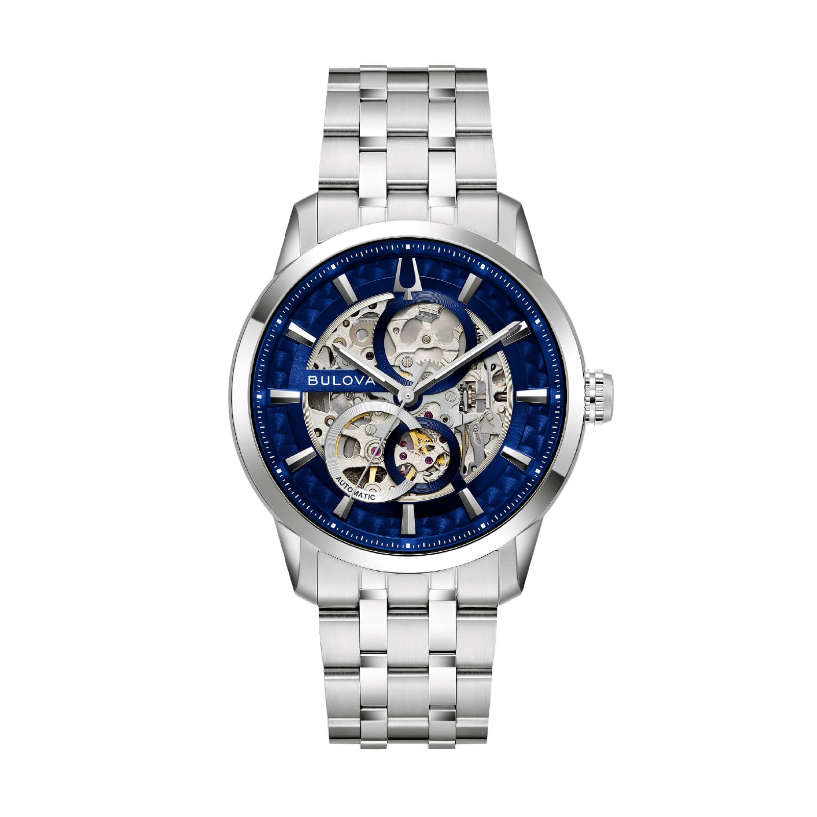 Orologio Bulova Sutton Skeleton uomo in acciaio quadrante blu MISURA UNICA