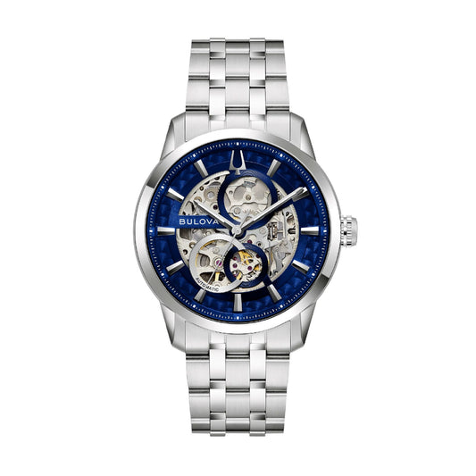 Orologio Bulova Sutton Skeleton uomo in acciaio quadrante blu MISURA UNICA
