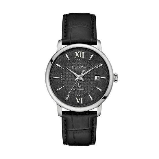 Orologio Solo Tempo Bulova in acciaio e pelle nera BV.96B441