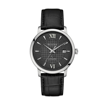 Orologio Solo Tempo Bulova in acciaio e pelle nera BV.96B441