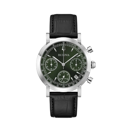 Orologio cronografo da uomo Bulova acciaio e pelle nera MISURA UNICA