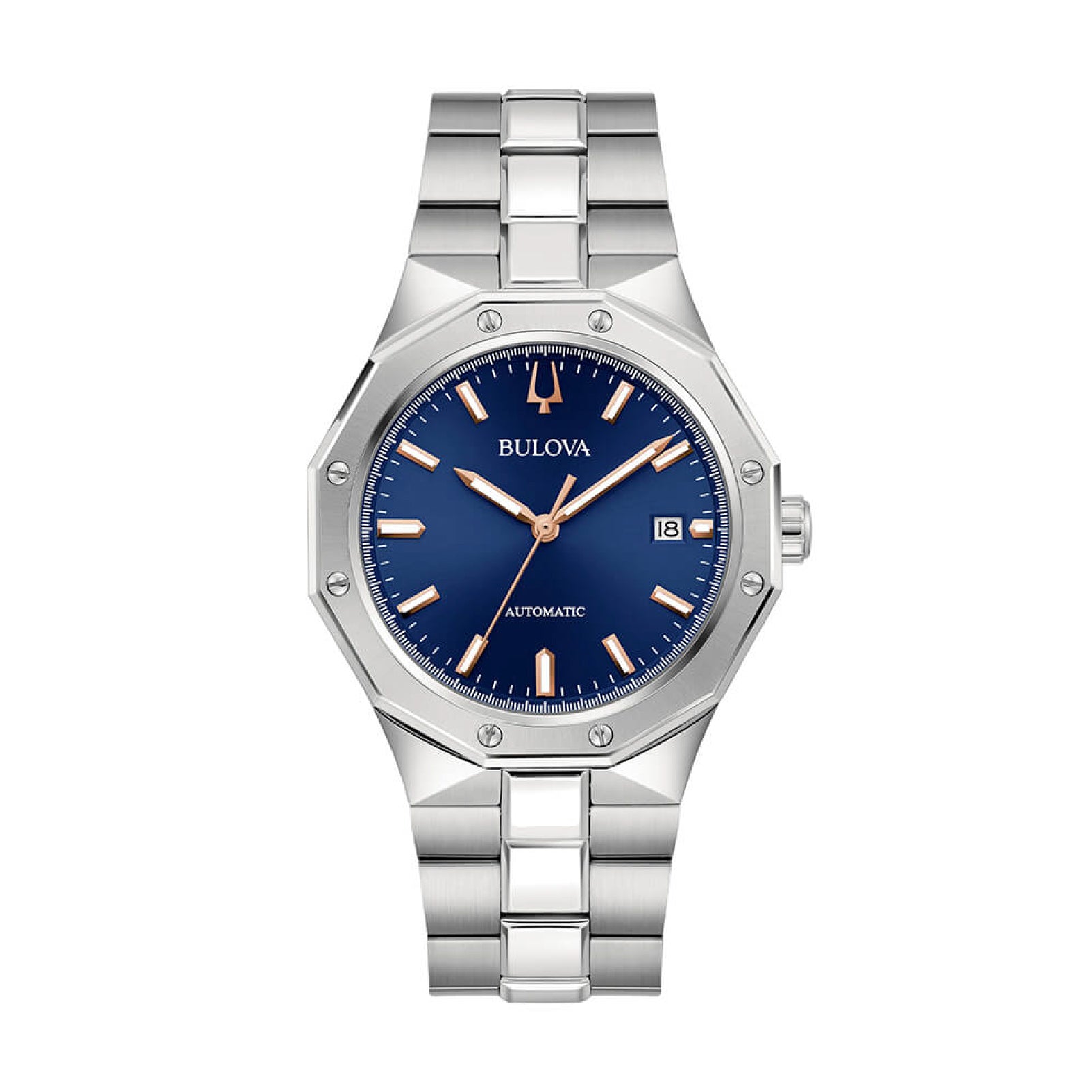 Orologio auto da uomo Bulova in acciaio con quadrante blu MISURA UNICA