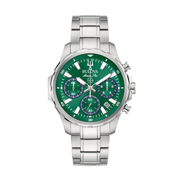 Orologio crono da uomo Bulova in acciaio con quadrante verde MISURA UNICA