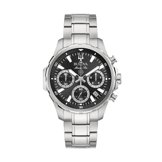 Orologio crono da uomo della Bulova in acciaio quadrante nero MISURA UNICA