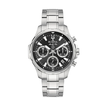 Orologio crono da uomo della Bulova in acciaio quadrante nero MISURA UNICA