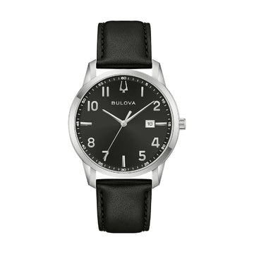 Orologio solo tempo Bulova con cinturino in pelle nera MISURA UNICA