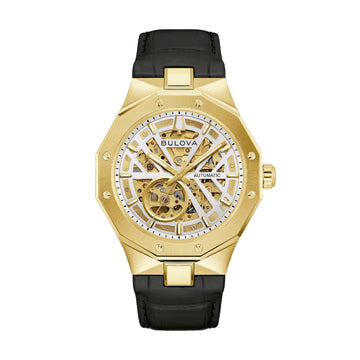 Orologio solo tempo Bulova Octagon Prestige in acciaio e pelle MISURA UNICA
