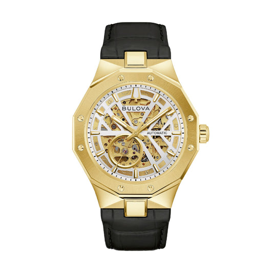 Orologio solo tempo Bulova Octagon Prestige in acciaio e pelle MISURA UNICA