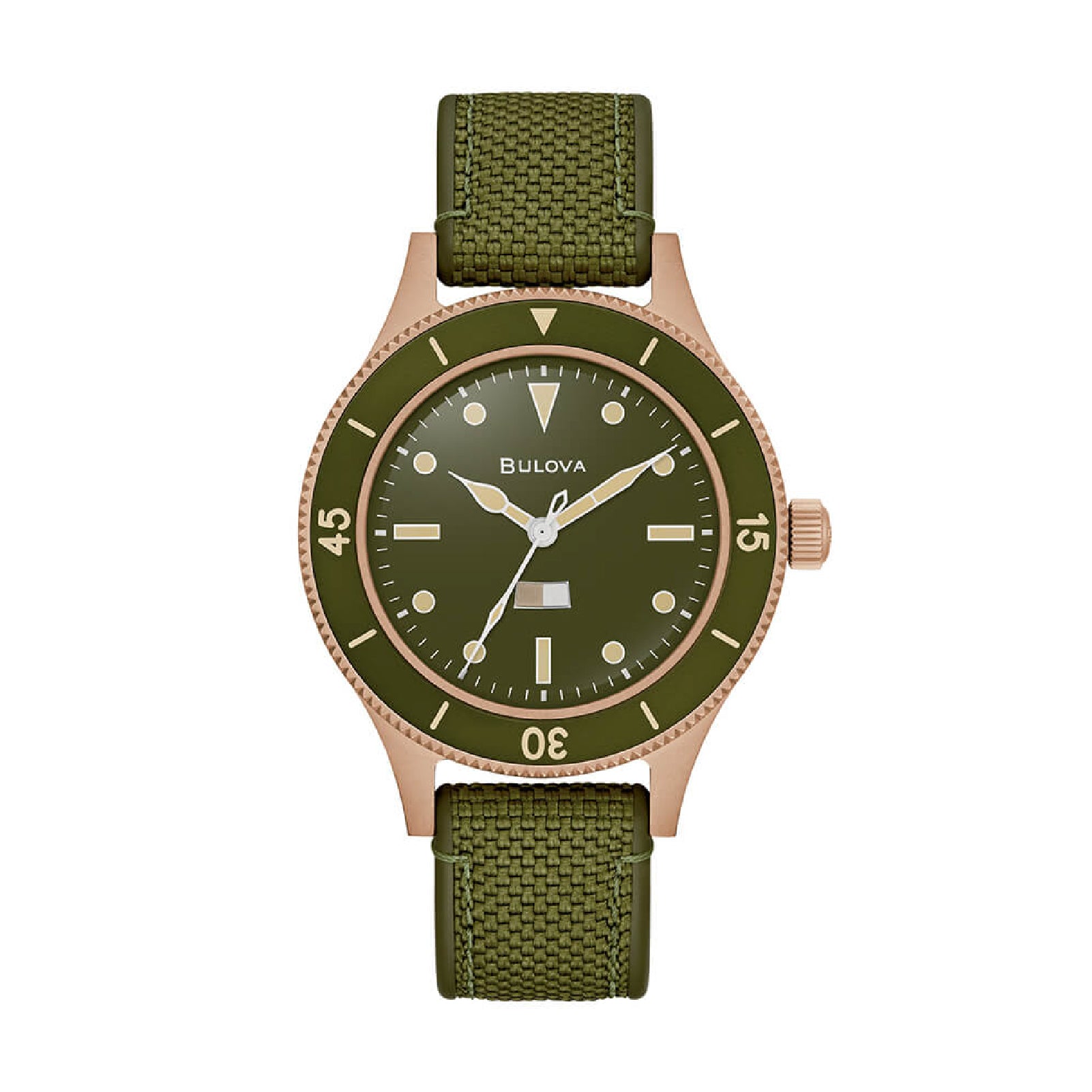 Orologio solo tempo da uomo della Bulova in bronzo e nylon verde MISURA UNICA