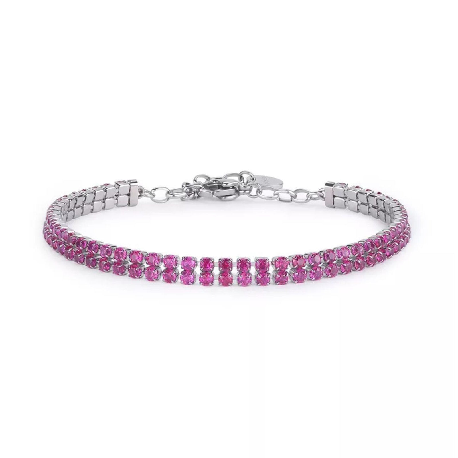 Bracciale tennis Brosway in acciaio due fila di zirconi rosa 18,5 cm