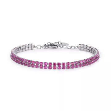 Bracciale tennis Brosway in acciaio due fila di zirconi rosa 18,5 cm