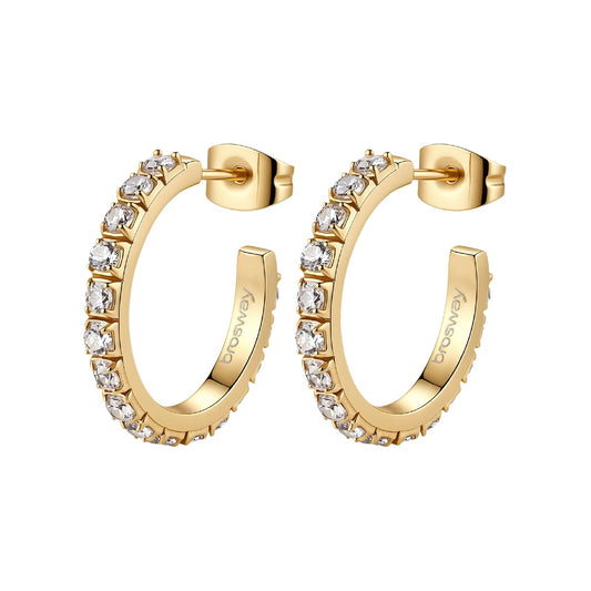 Orecchini cerchio Brosway in acciaio oro e zirconi bianchi 20mm MISURA UNICA