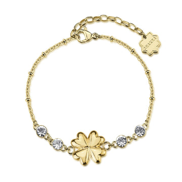 Bracciale Brosway acciaio dorato con quadrifoglio e cristalli 18 cm