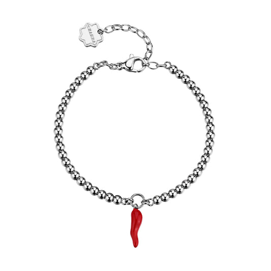 Bracciale Brosway in acciaio con sfere e cornetto rosso diametro 62 mm