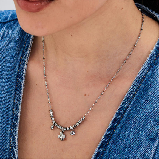 Collana donna Brosway acciaio con quadrifoglio cristalli MISURA UNICA