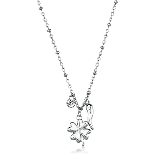 Collana Brosway in acciaio 316L con quadrifoglio e cornetto MISURA UNICA
