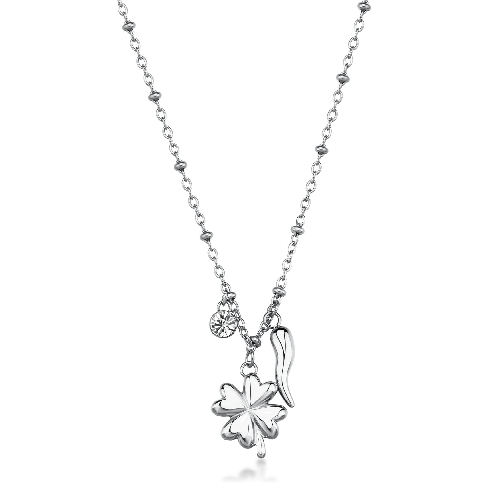 Collana Brosway in acciaio 316L con quadrifoglio e cornetto MISURA UNICA
