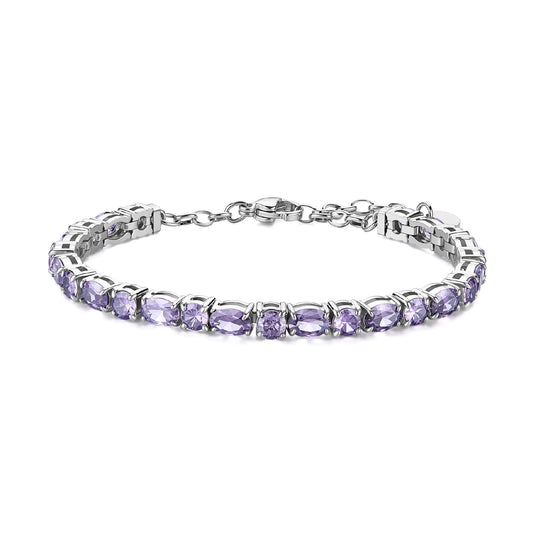 Bracciale tennis Brosway in acciaio con zirconi azzurri 19 cm