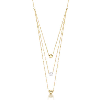 Collana Brosway in acciaio oro multi filo con sfera e perla MISURA UNICA