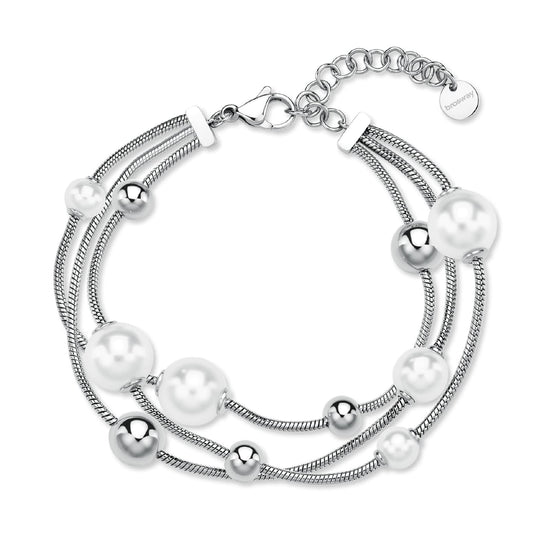 Bracciale multifilo Brosway in acciaio con perle e sfere 19 cm