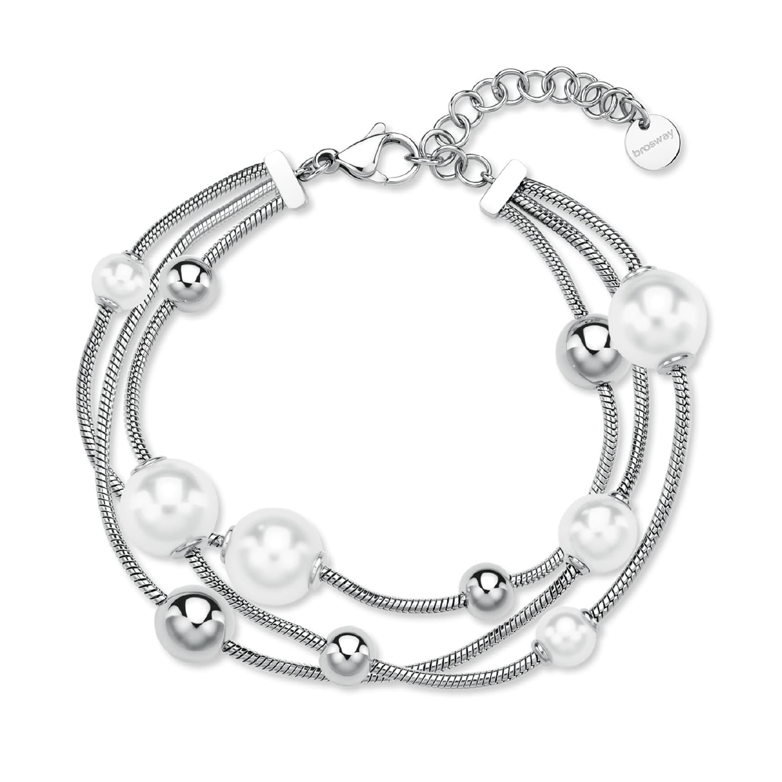 Bracciale multifilo Brosway in acciaio con perle e sfere 19 cm