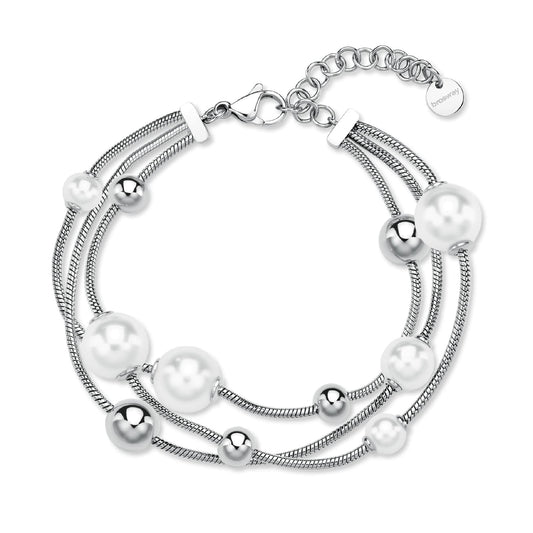 Bracciale multifilo Brosway in acciaio con perle e sfere 19 cm