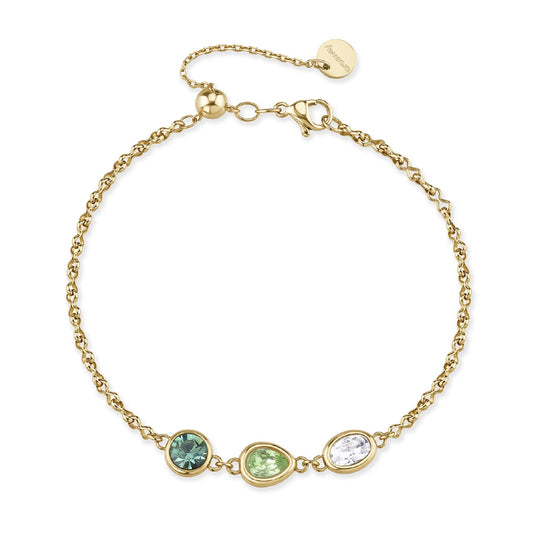 Bracciale catena Brosway in acciaio oro e cristalli verdi 19,5 cm