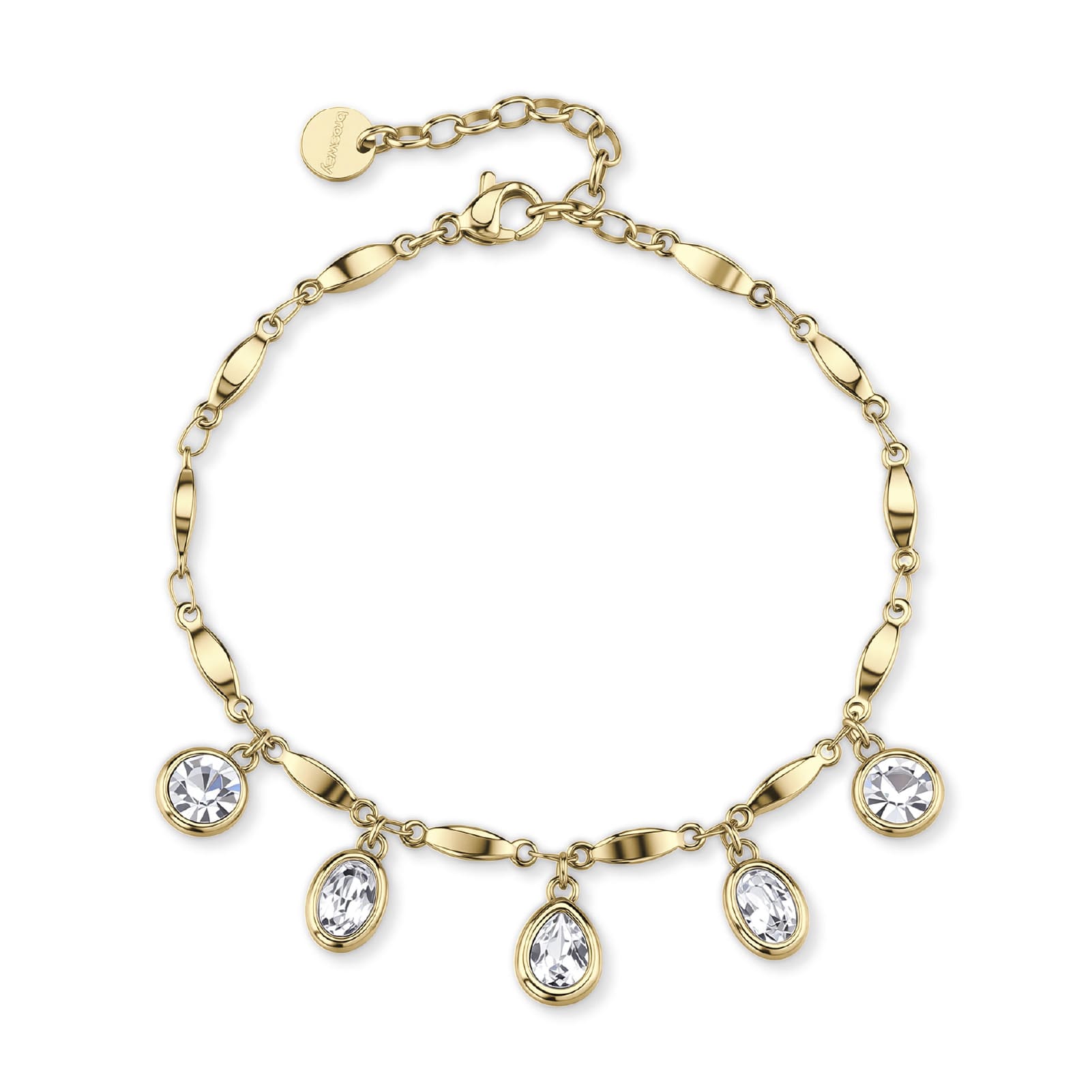 Bracciale catena Brosway in acciaio dorato e cristalli pendenti 19,5 cm