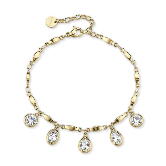 Bracciale catena Brosway in acciaio dorato e cristalli pendenti 19,5 cm