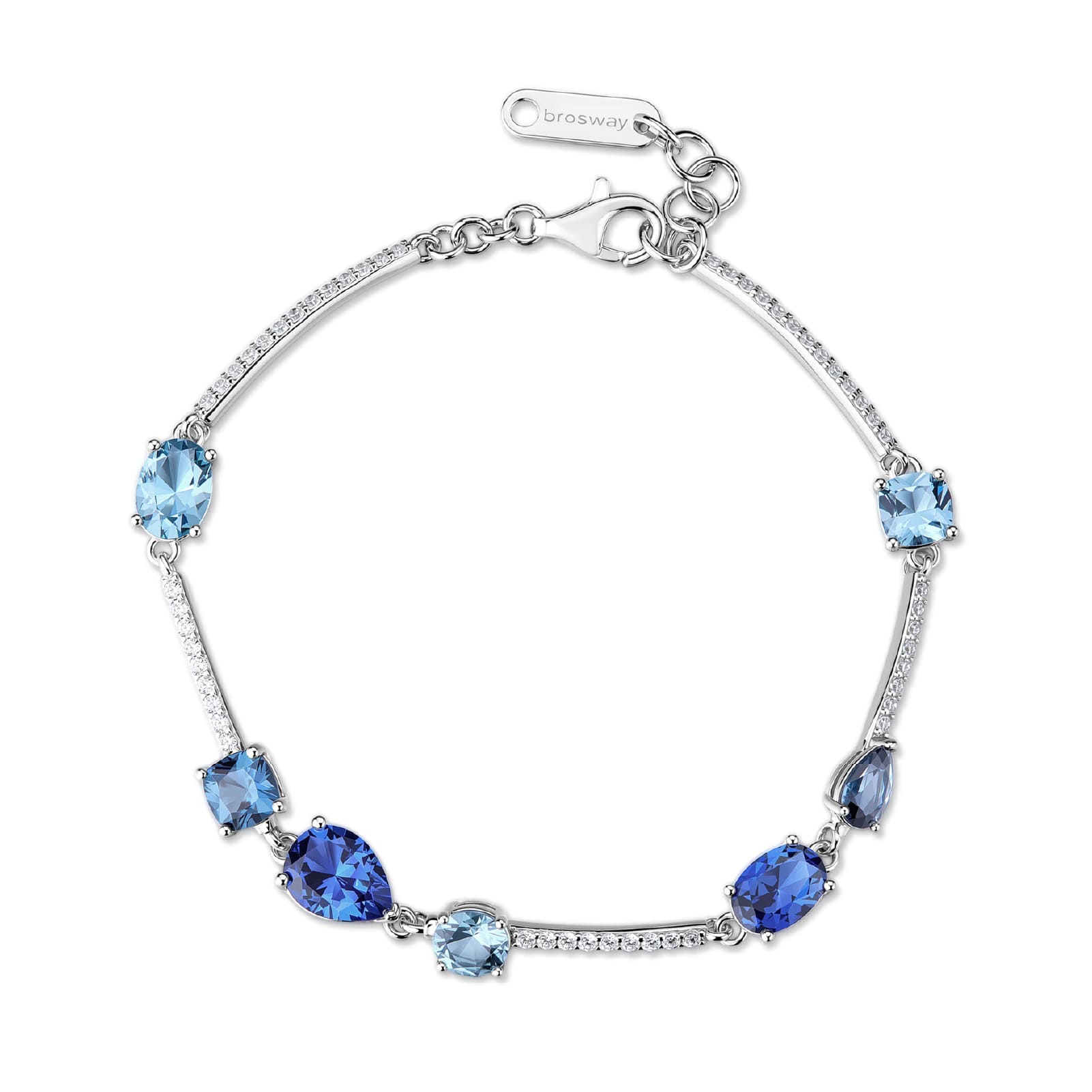 Bracciale Brosway Fancy in argento con zirconi bianchi e blu 18 cm