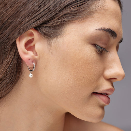 Orecchini cerchio Brosway Fancy argento perle e cristalli MISURA UNICA